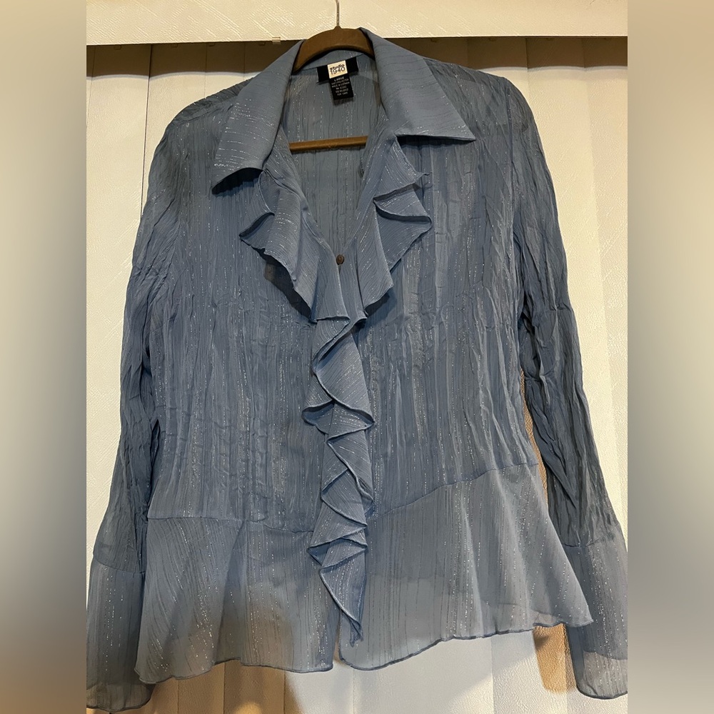 Studio 1940 Light Blue Ruffle Blouse